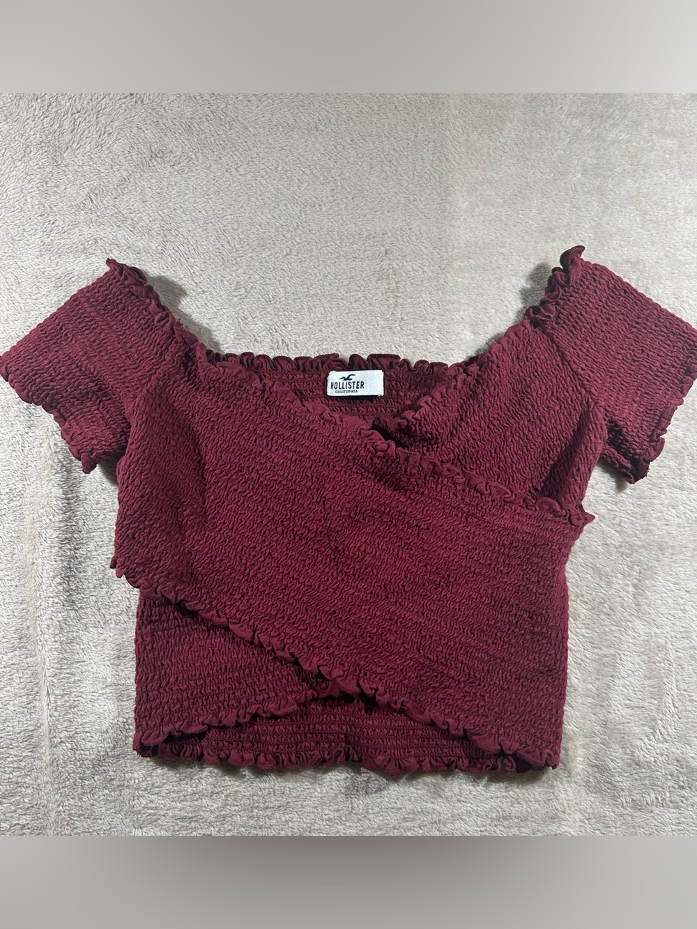 Hollister Deep Wine Smocked Wrap Crop Top